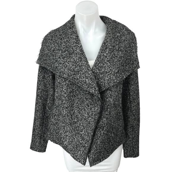 Ann Taylor Black Wool Boucle Knit Open Front Draped Cardigan Sweater Top Size S - Picture 1 of 4